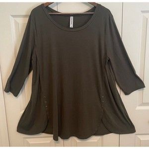 Zenana Premium Women's Long Sleeve Olive Soft Tunic Shirt Size 3XL Vented Hem